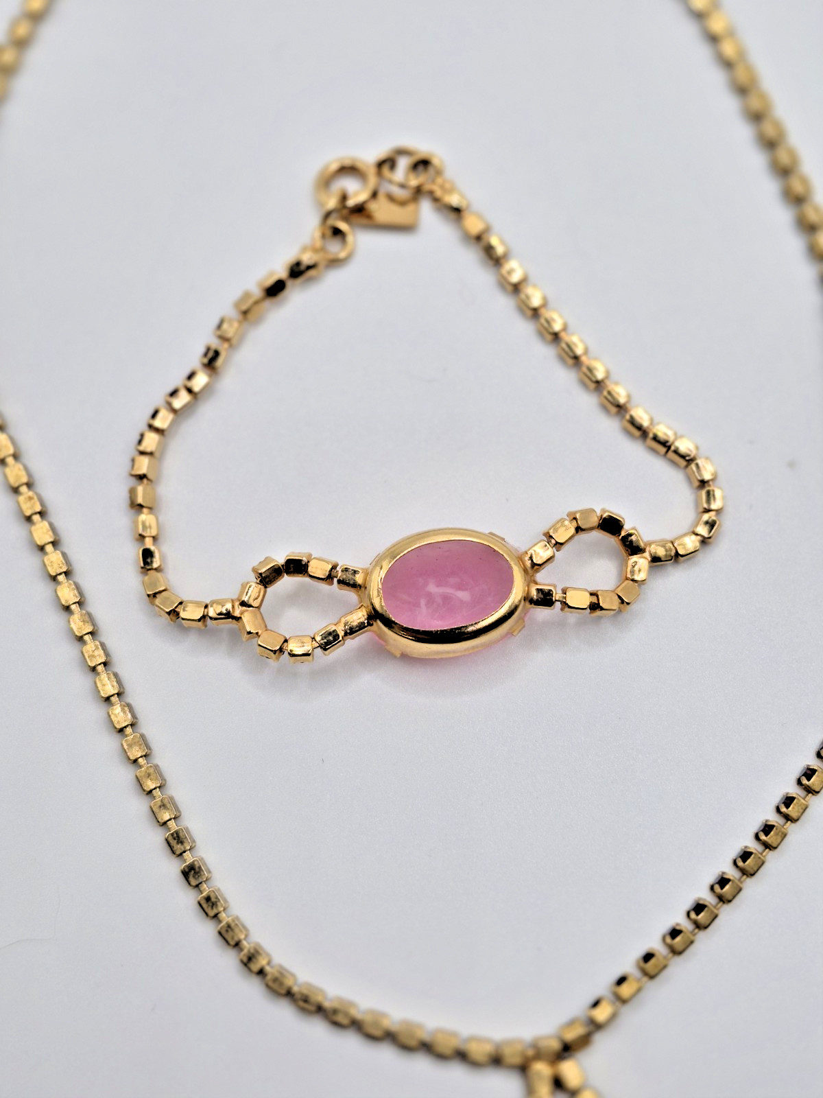 VTG CELEBRITY NY Necklace Bracelet Pink Geode/Pink Druzy w/ Purple Rhinestones