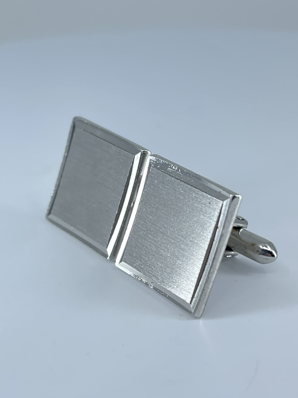 Vintage Swank cufflinks brushed and polished silver tone square design 3/4″