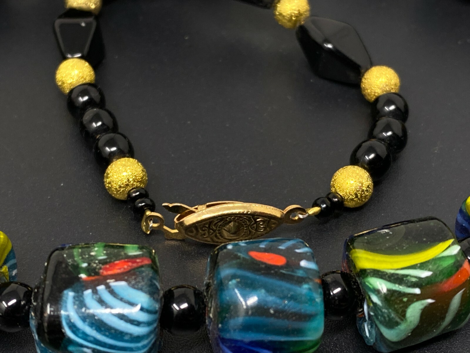 Vintage Multicolor African Glass Trade Bead Necklace 19″