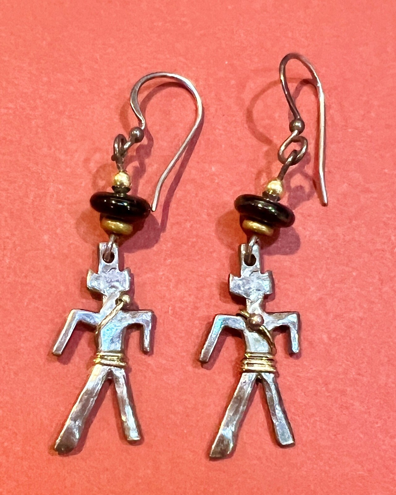 Artisan Handcrafted Sterling Silver Person Figural Brooch and Earrings Dangling