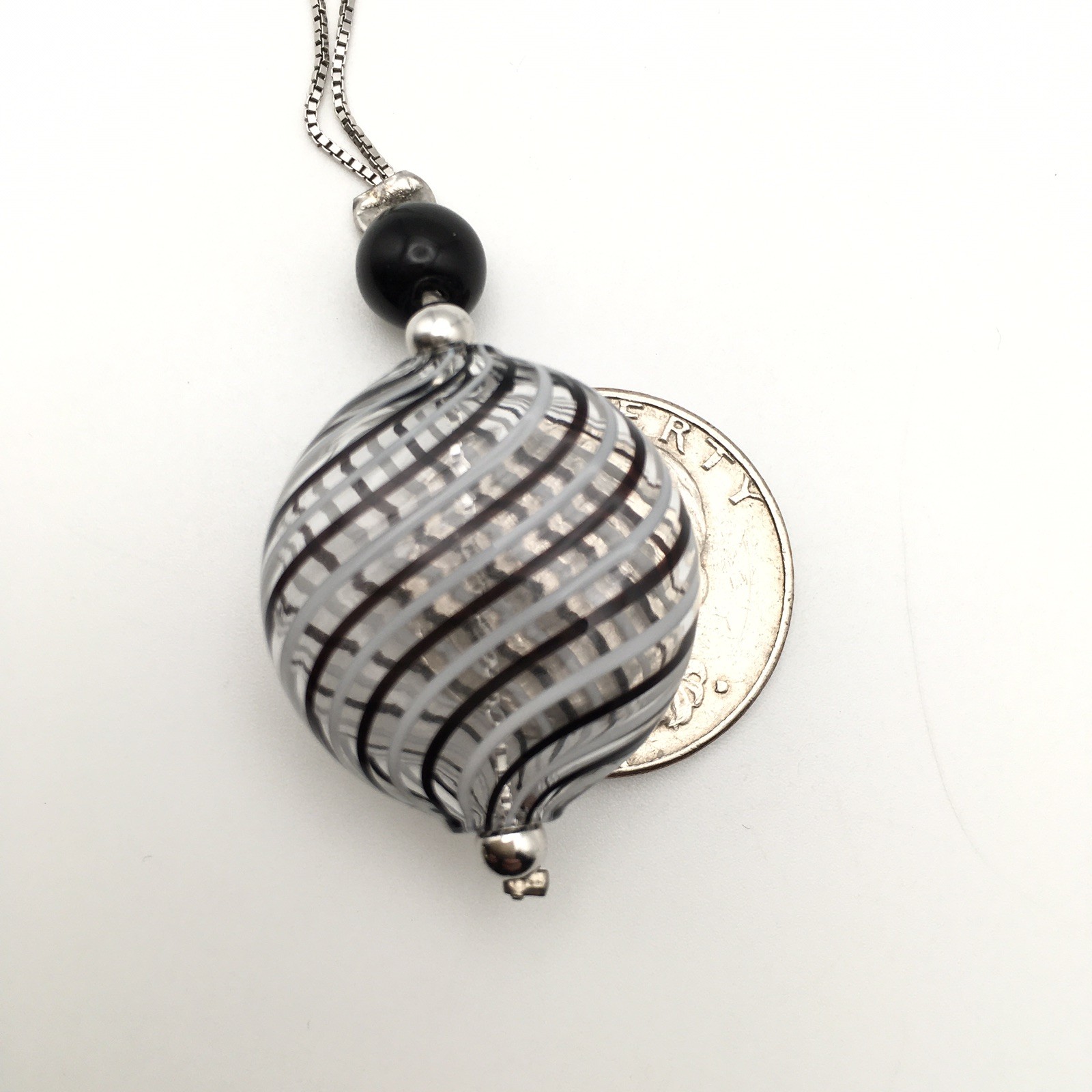 Vintage Sterling Silver Hand Blown Glass Pendant Chain Necklace 16” 925 6.4g #79