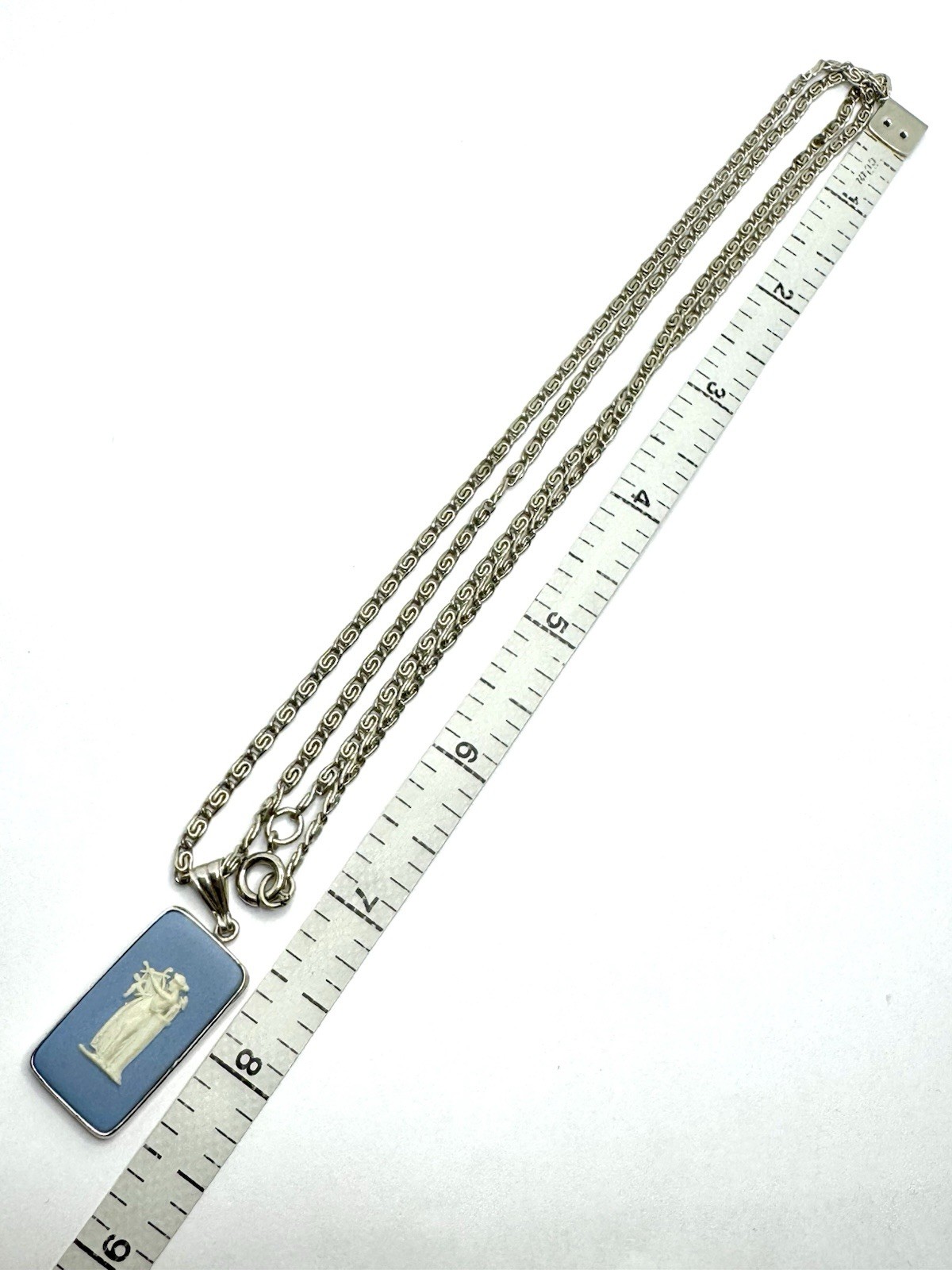 Vtg Blue Jasperware Wedgwood Sterling Silver Cameo Pendant Necklace England 28”