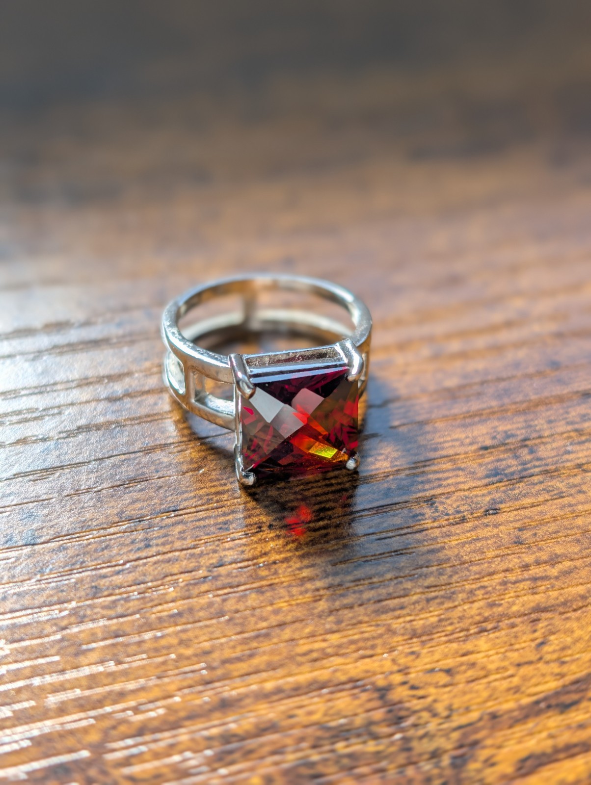 Sterling Silver 7Grams DBJ Dee Berkley Jewelry Garnet Red CZ Square Cut Ring S8