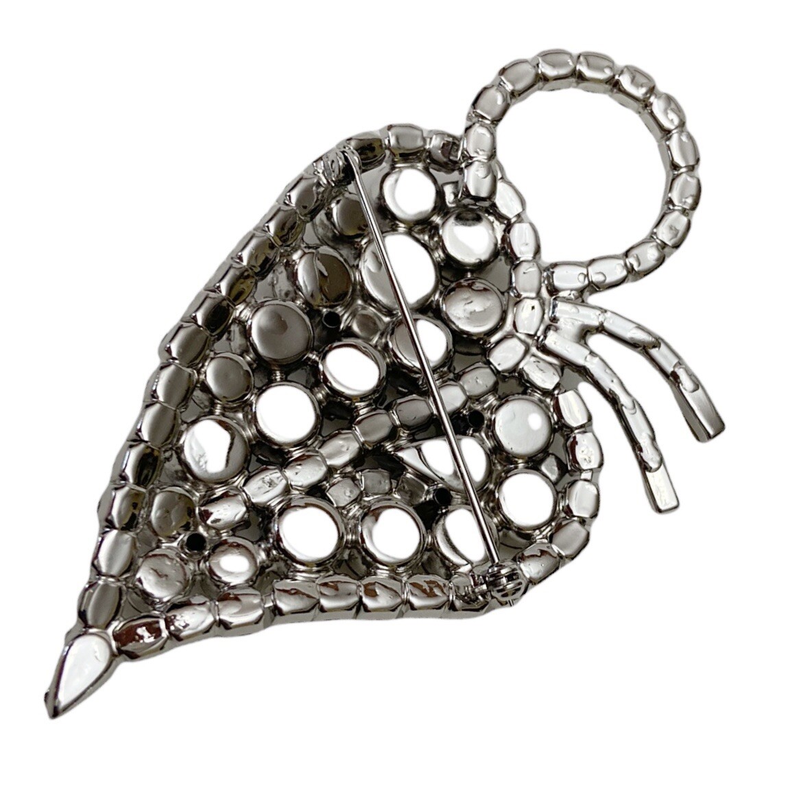 Vintage Large Clear Glass Rhinestone Crystal Prong Set Leaf Brooch Pin