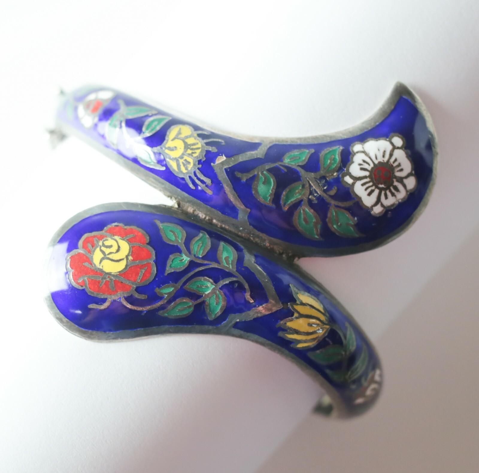 Vintage Sterling Silver Cloisonne Bangle Bracelet hinged opening