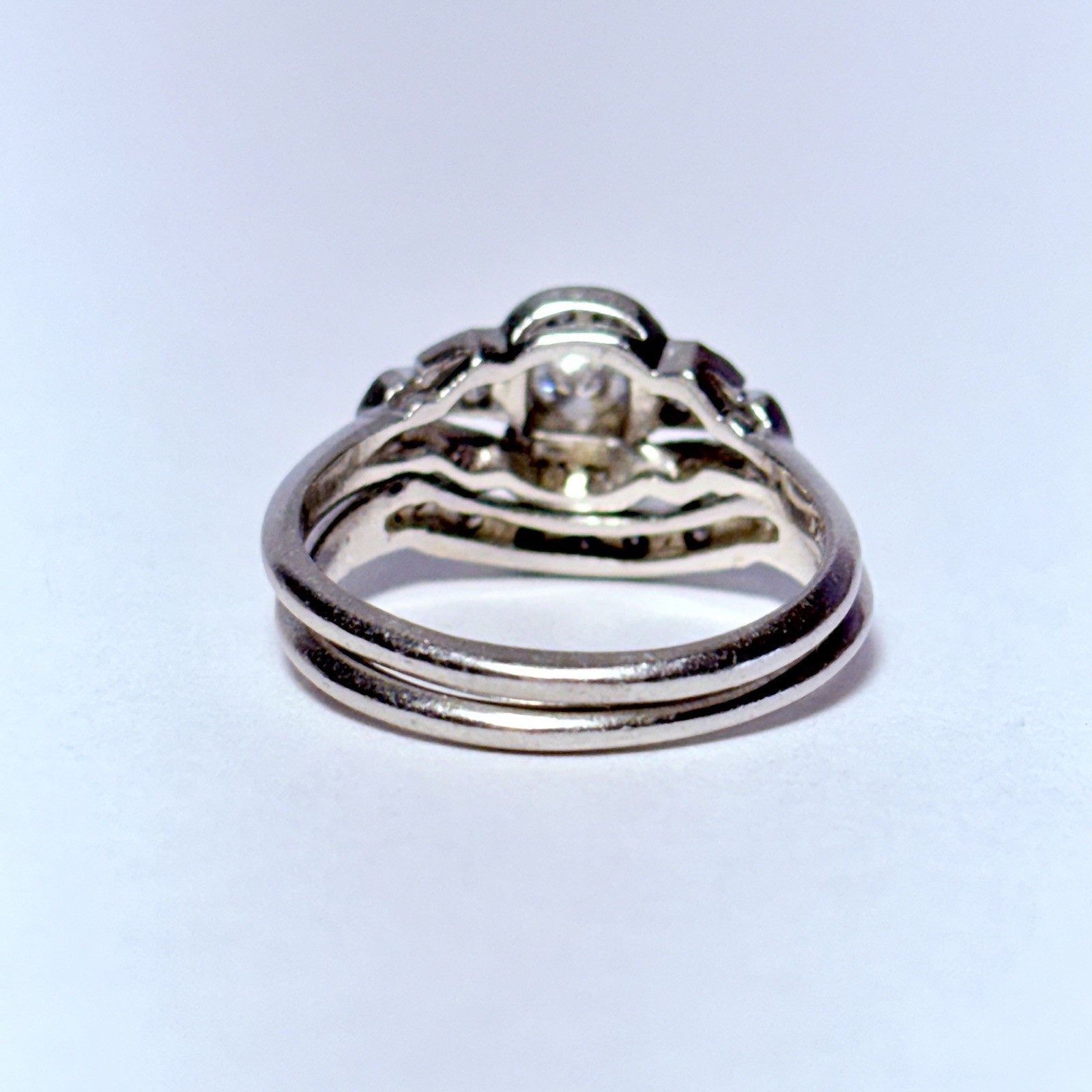 Art Deco Platinum 0.25ct Diamond 0.10ctw Accents Size 7.5 Wedding Ring Set 6.8g