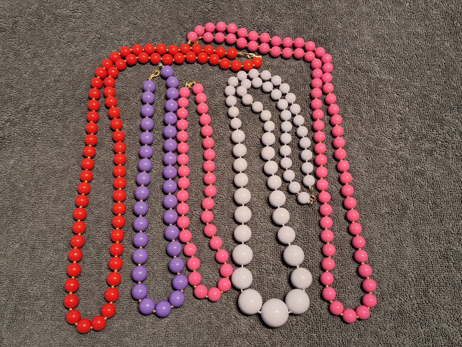Vintage Lot Of 5 Beaded Costume Necklaces Various Lengths Purple Pink Red