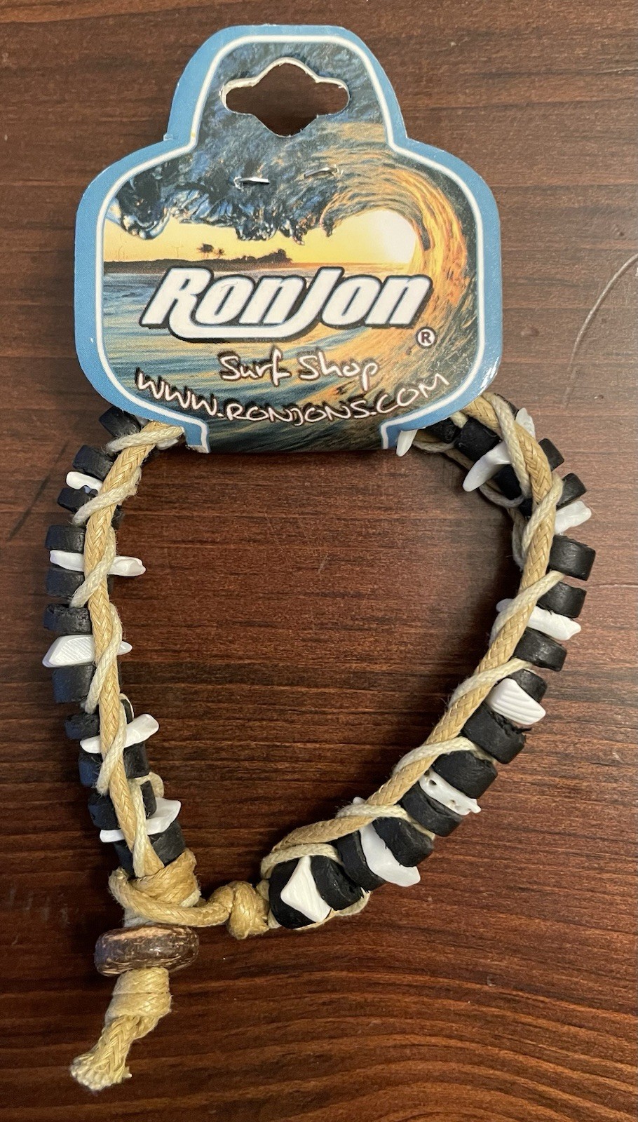 Vintage Ron Jon Surf Shop Braided Hemp & Bead Bracelet -NEW / ORIGINAL PACKAGING