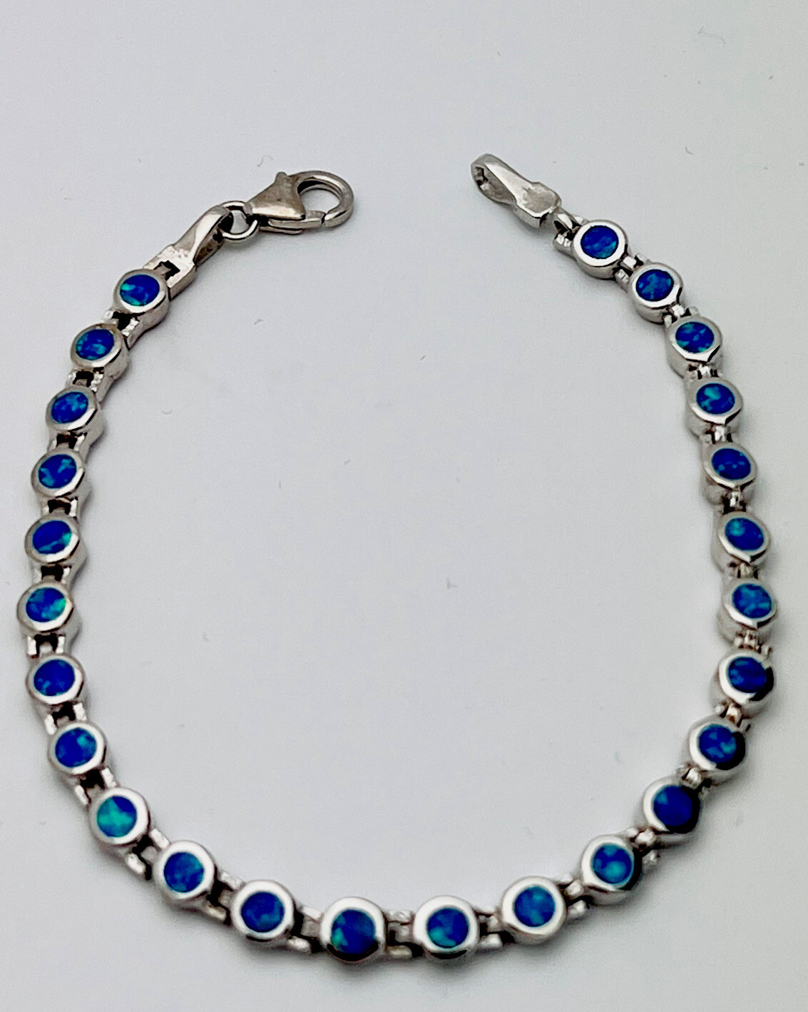 Lab Created Blue Opal 925 Sterling Silver Circle Bracelet 7 3/4”