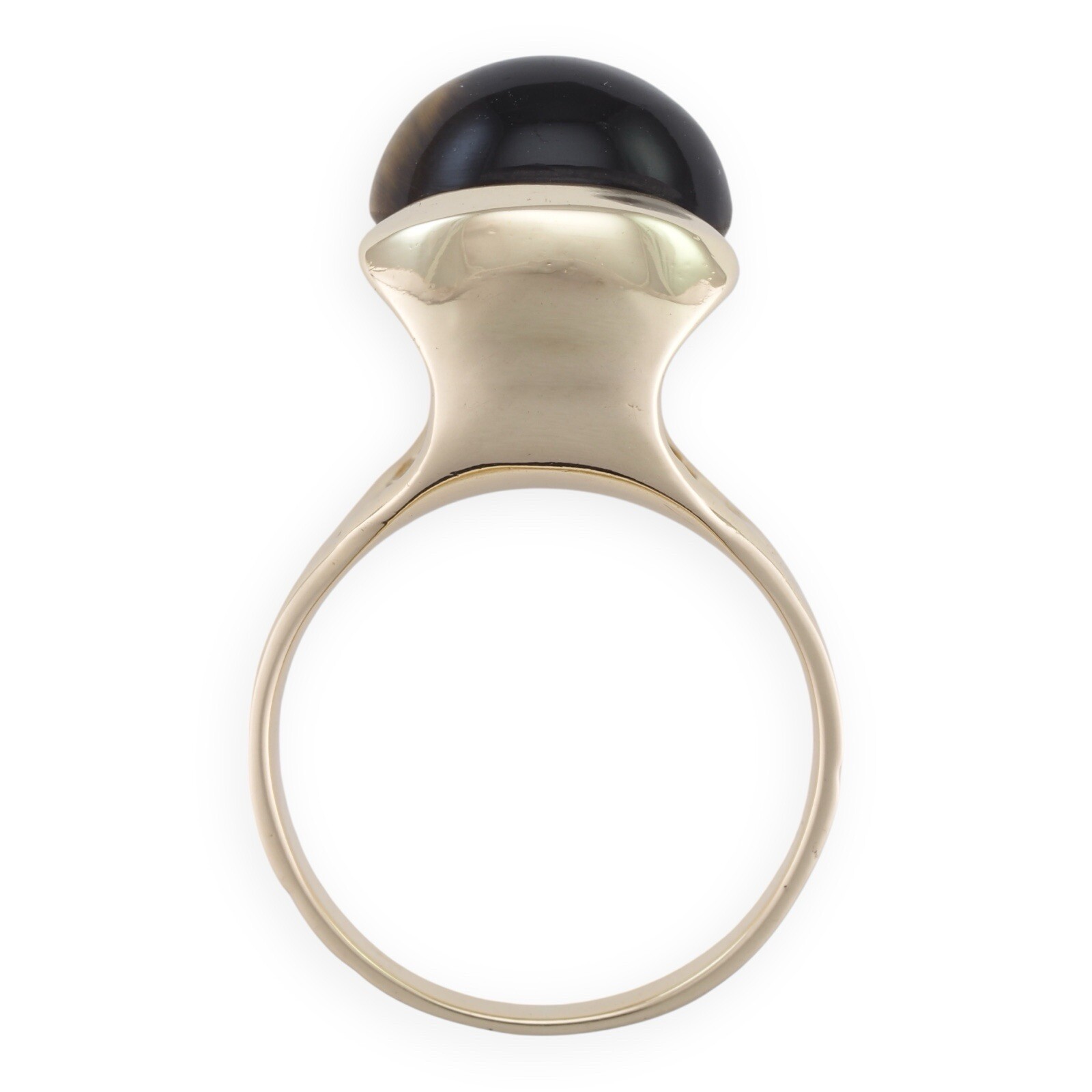 CHATOYANT CABOCHON 1970s 14K Yellow Gold High Set Tiger’s Eye Modernist Ring