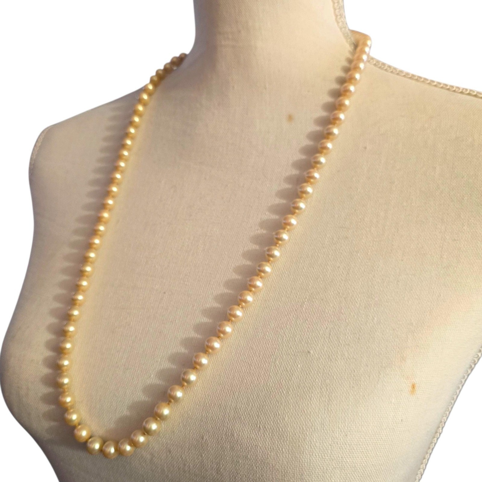 Necklace Vintage Imitation Pearl 24″ 7mm Beads Sterling Silver Clasp SKU2424