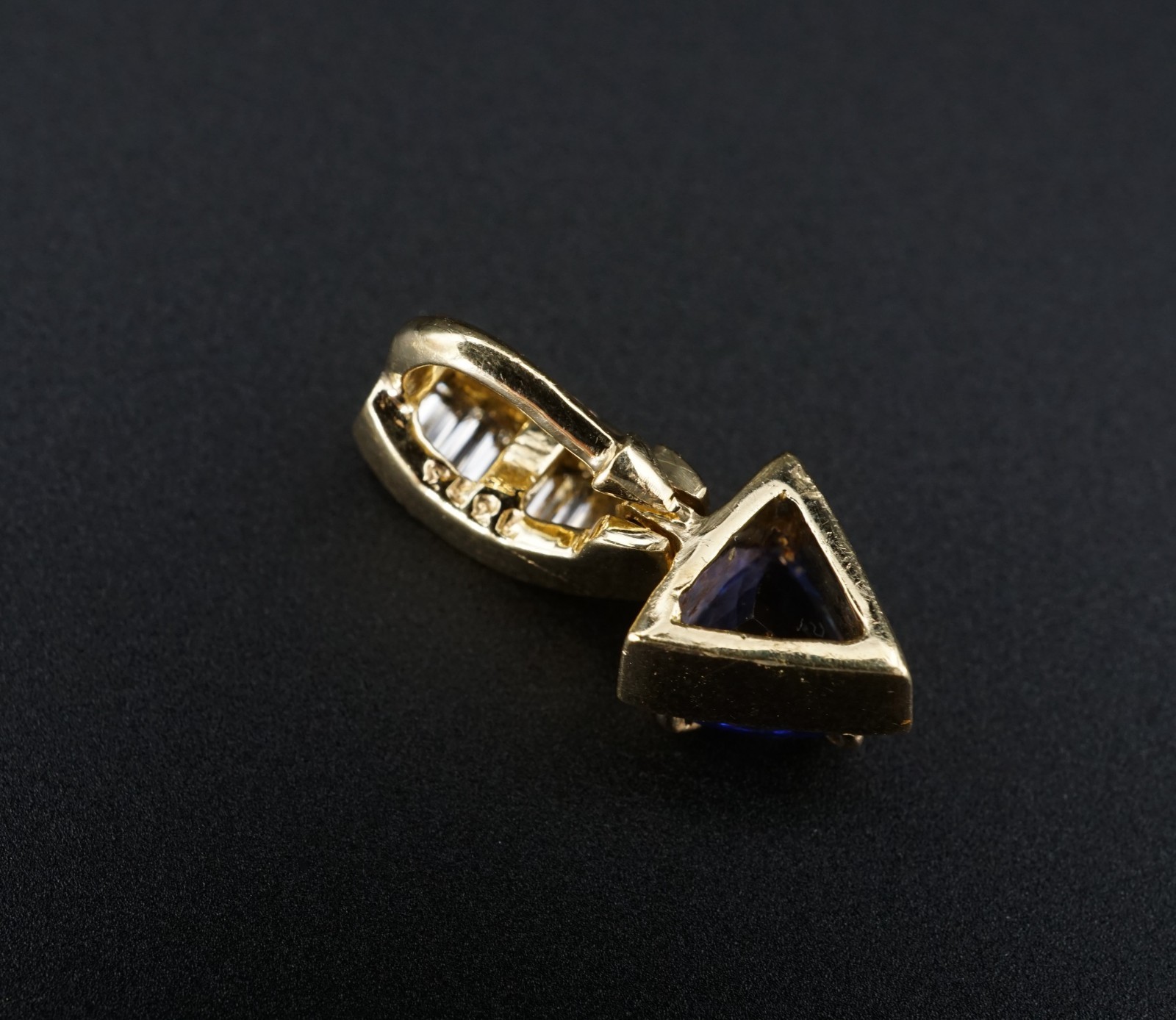 Vintage 14k 1ct Tanzanite Diamond Pendant Trillion Yellow Gold Natural PG2159