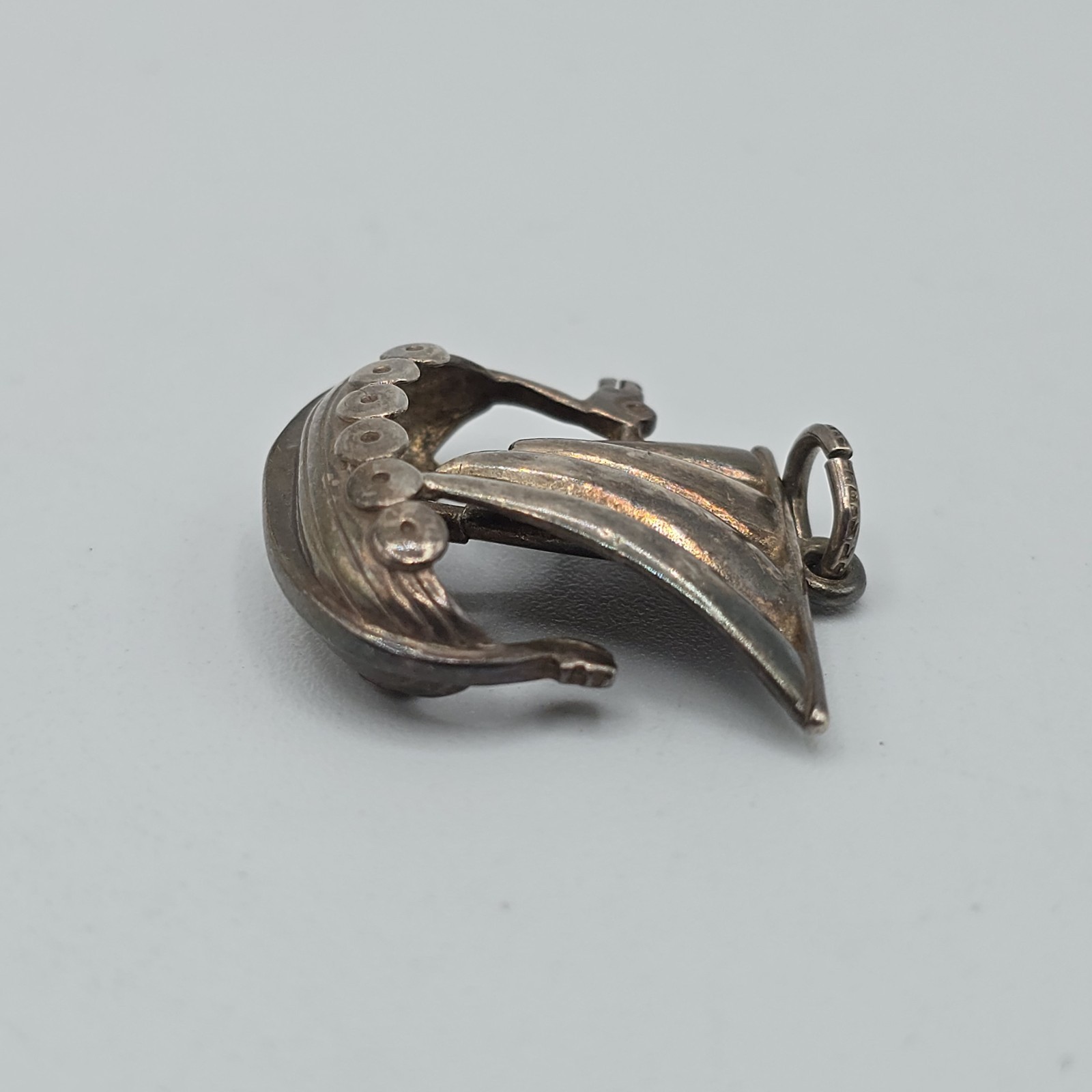 VTG Viking Ship Pendant Silver Dragon Boat Norse Nautical Unmarked 7g 1″ READ