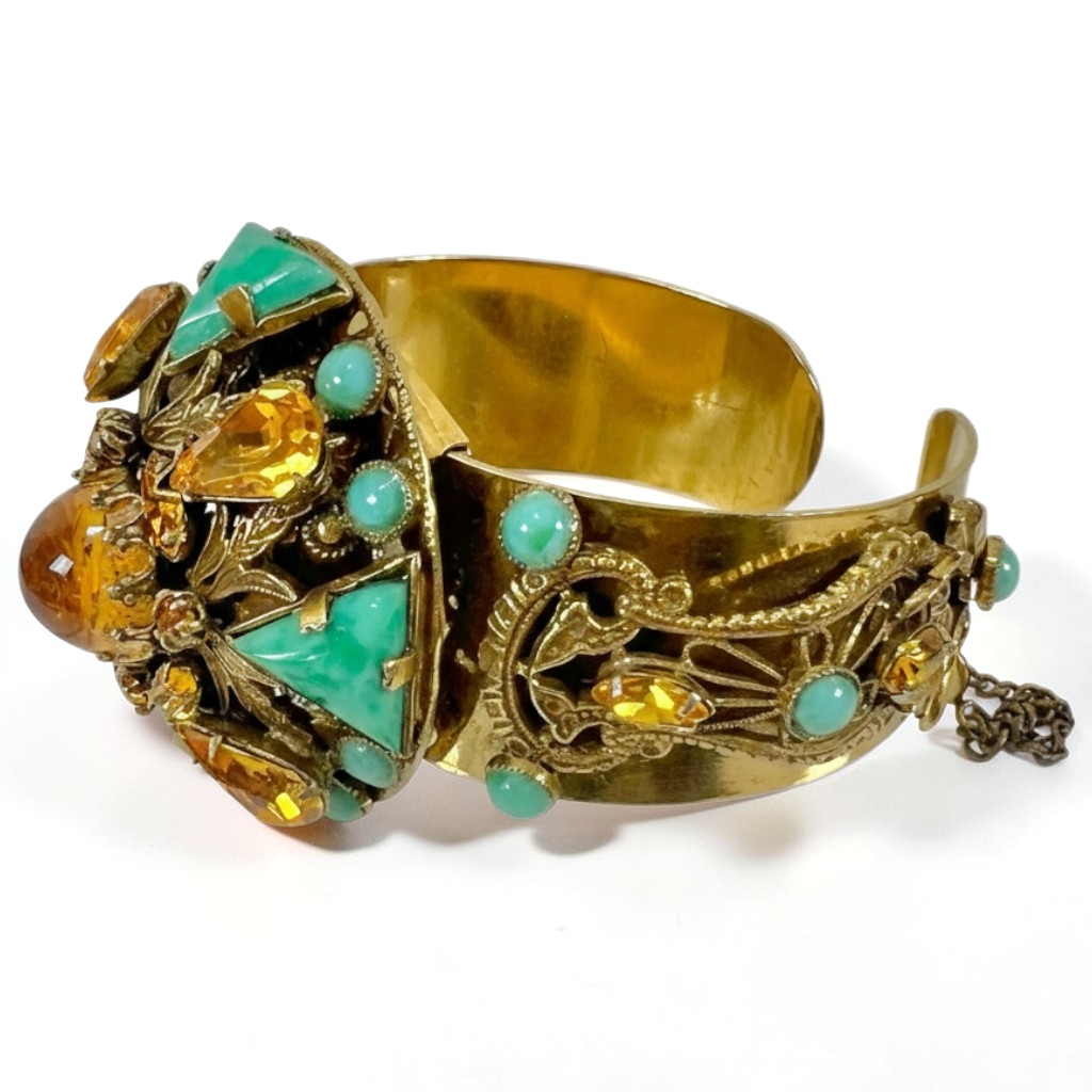 Vintage Art Nouveau Gripoix Poured Glass Citrine Crystal Jewelry Set