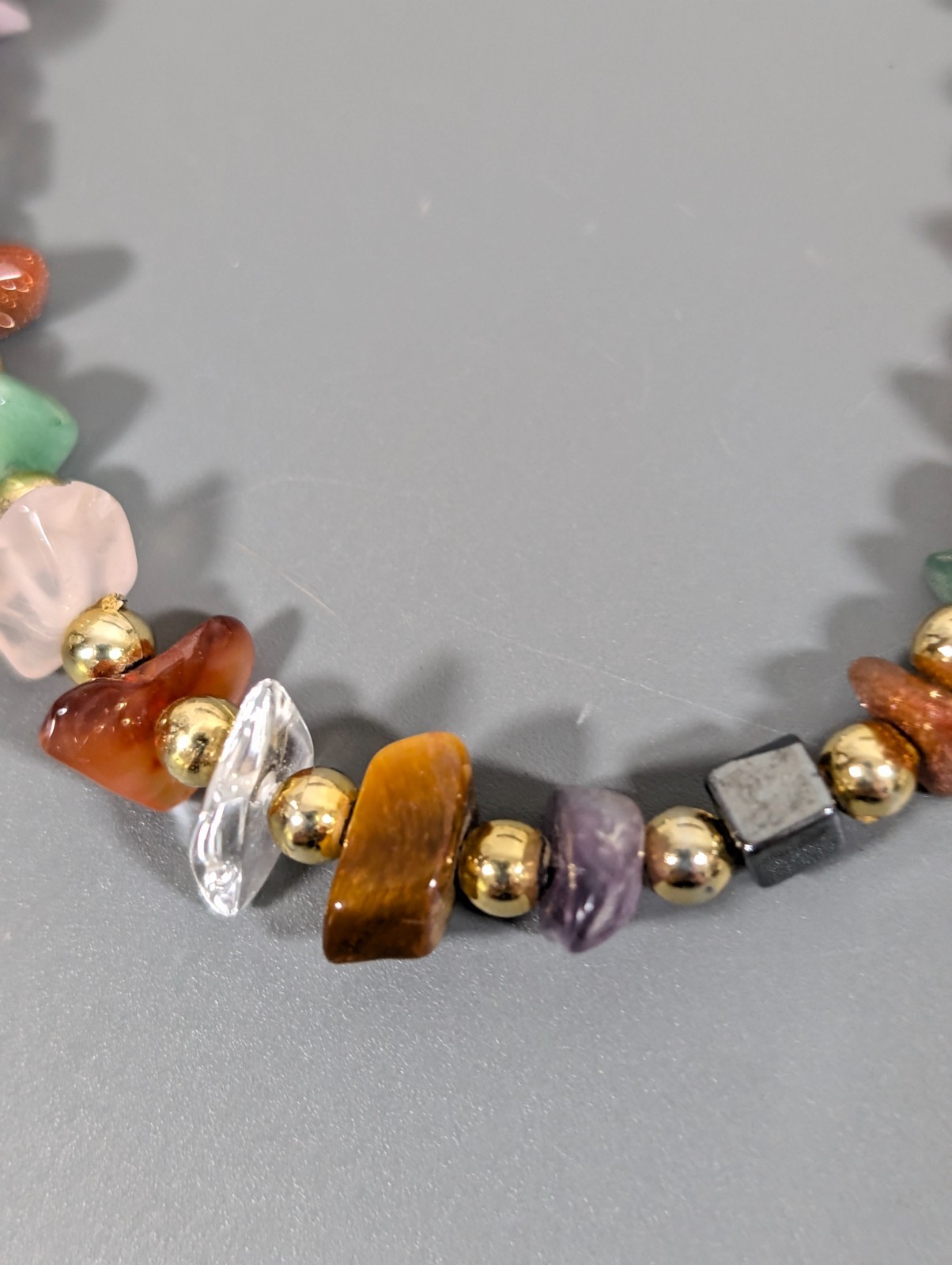 Vitnage Gemstone Chip Bracelet Tigers Eye Amethyst Jadeite 7 in