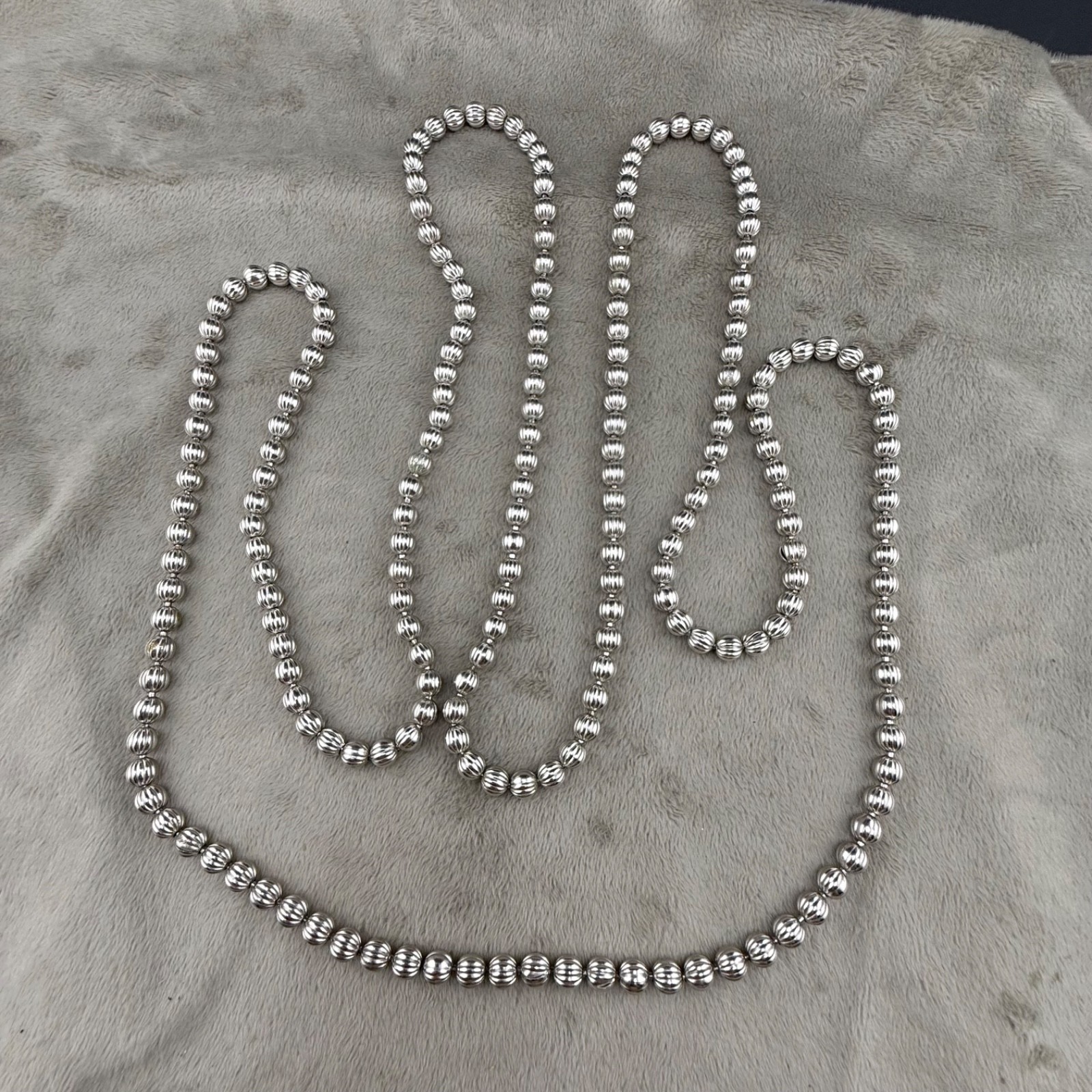 Vintage Metal Beaded Necklace Silver Tone Long Flapper Multi Wrap 60”