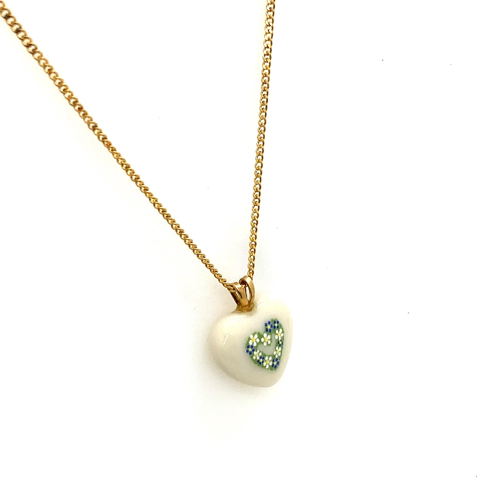 Vtg Signed 14k Gold Filled Lenox Puff Heart Porcelain Pendant Necklace sz 18 1/2