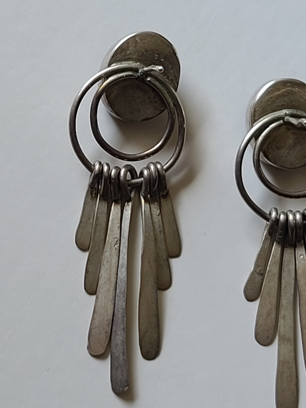 Vintage Sterling Silver Paua Shell Fan Dangle Stud Earrings Southwestern Style