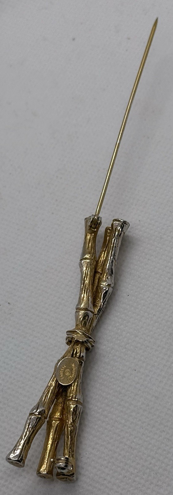 Vintage Signed Hattie Carnegie Gold & Silver Tone Metal Bamboo Bundle Brooch 3”
