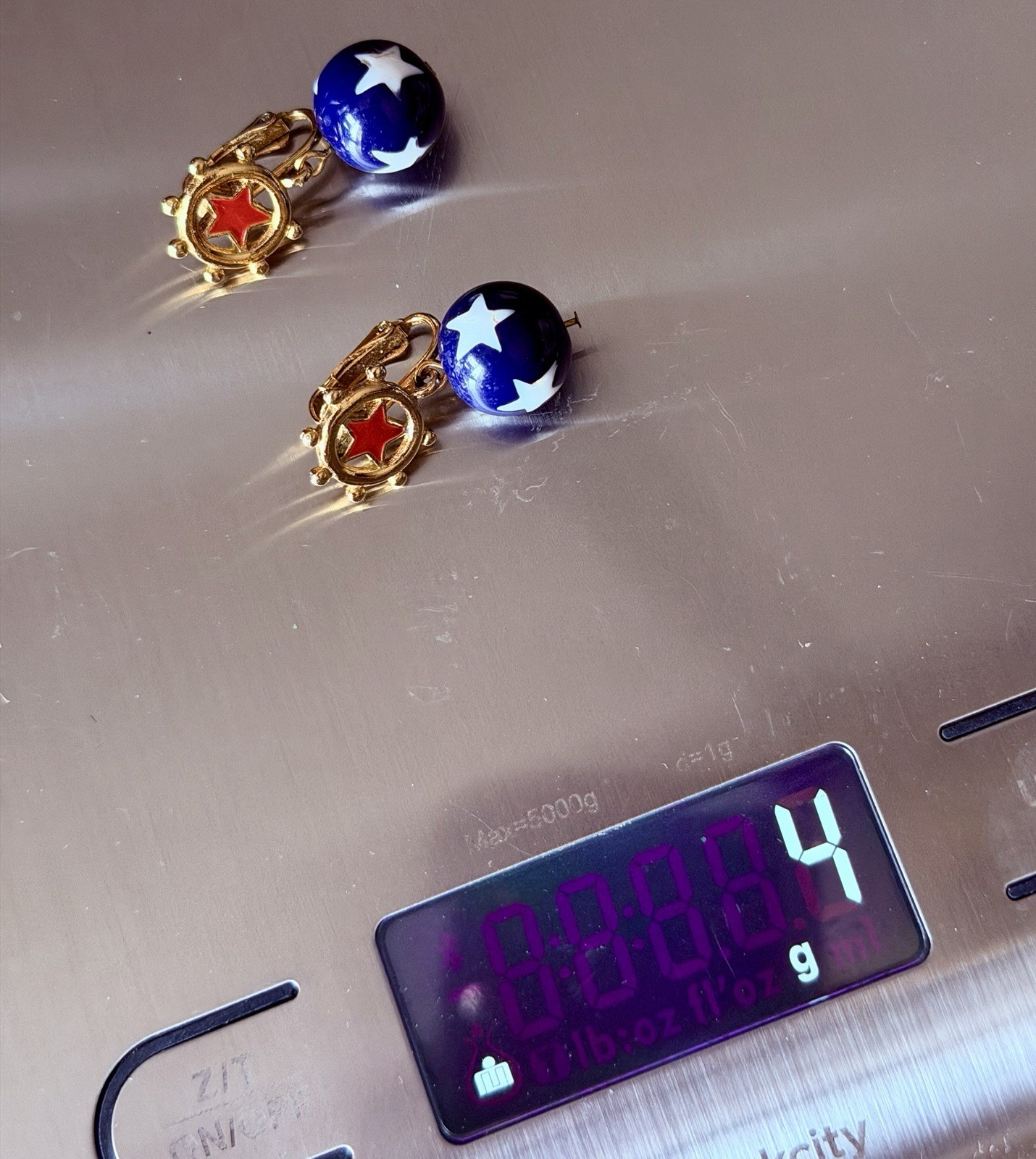 Vtg Avon Star Spangled Banner Dangle & Rhinestone Flag Clip On Earrings 3, 4g