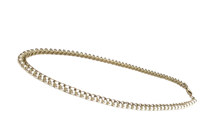 Vintage Gold Tone Faux Pearl Necklace Curb Linked Wire Wrapped 17” Costume GUC