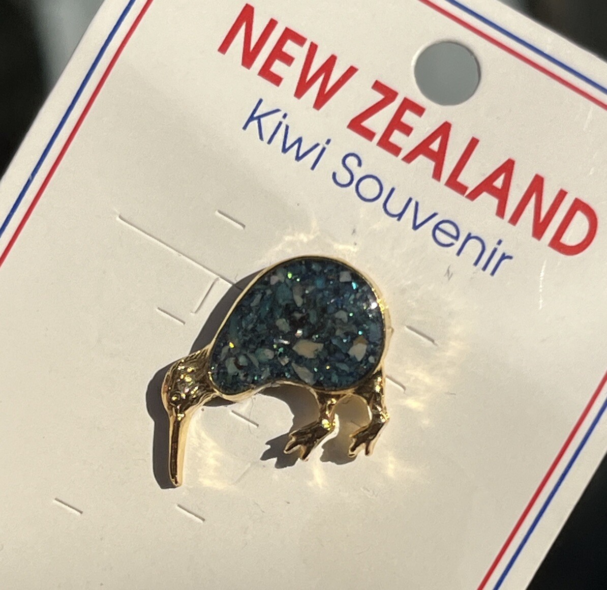 Vintage New Zealand Paua Abalone Shell Tiny Petite Kiwi Bird Brooch Or Pin