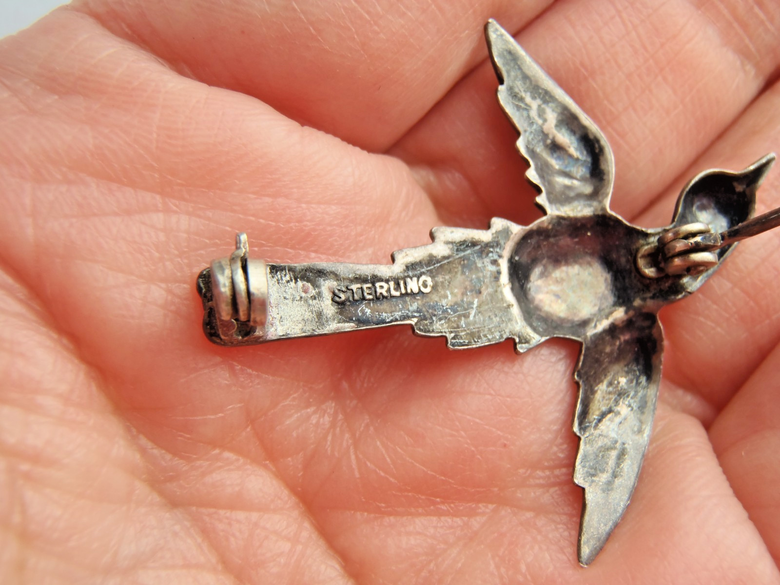 925 Sterling Silver Antique Art Deco Holy Spirit Pin Brooch