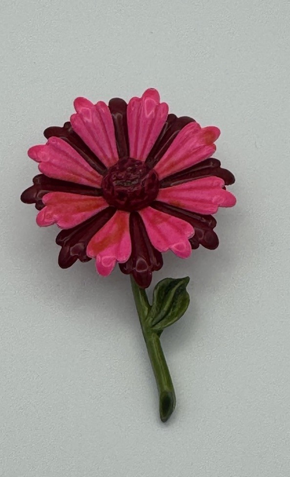Vintage Fuchsia And Red Metal Enamel Brooch Flower
