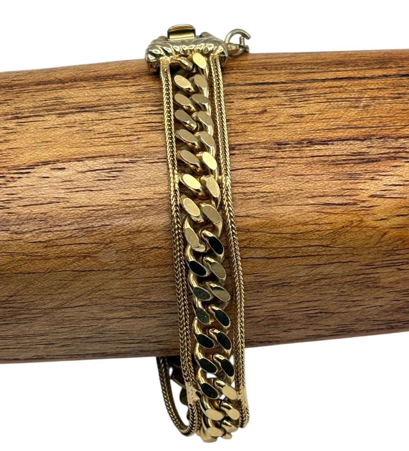 Goldette NY Gold Tone Bracelet 7″Cuban Chain Link Double Strand Safety Chain Vtg
