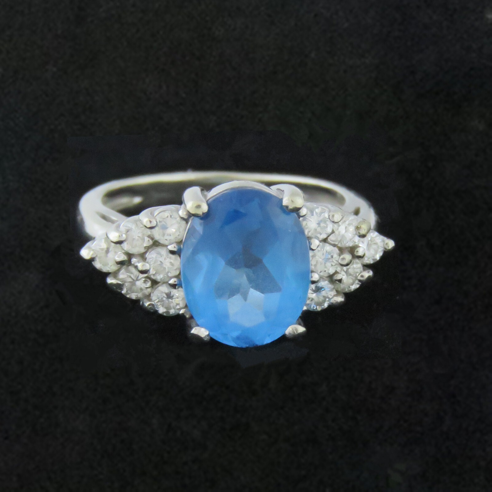 NYJEWEL 14k White Gold Blue Topaz & Diamond Ring