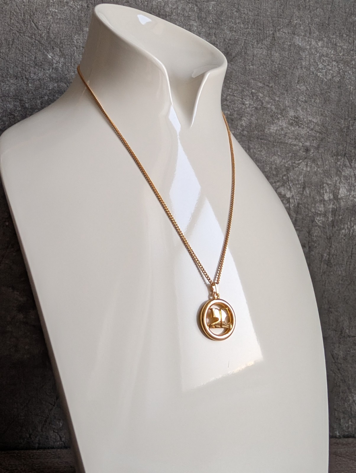 Vintage Courrèges Gold-Plated Circular “AC” Logo Pendant Necklace