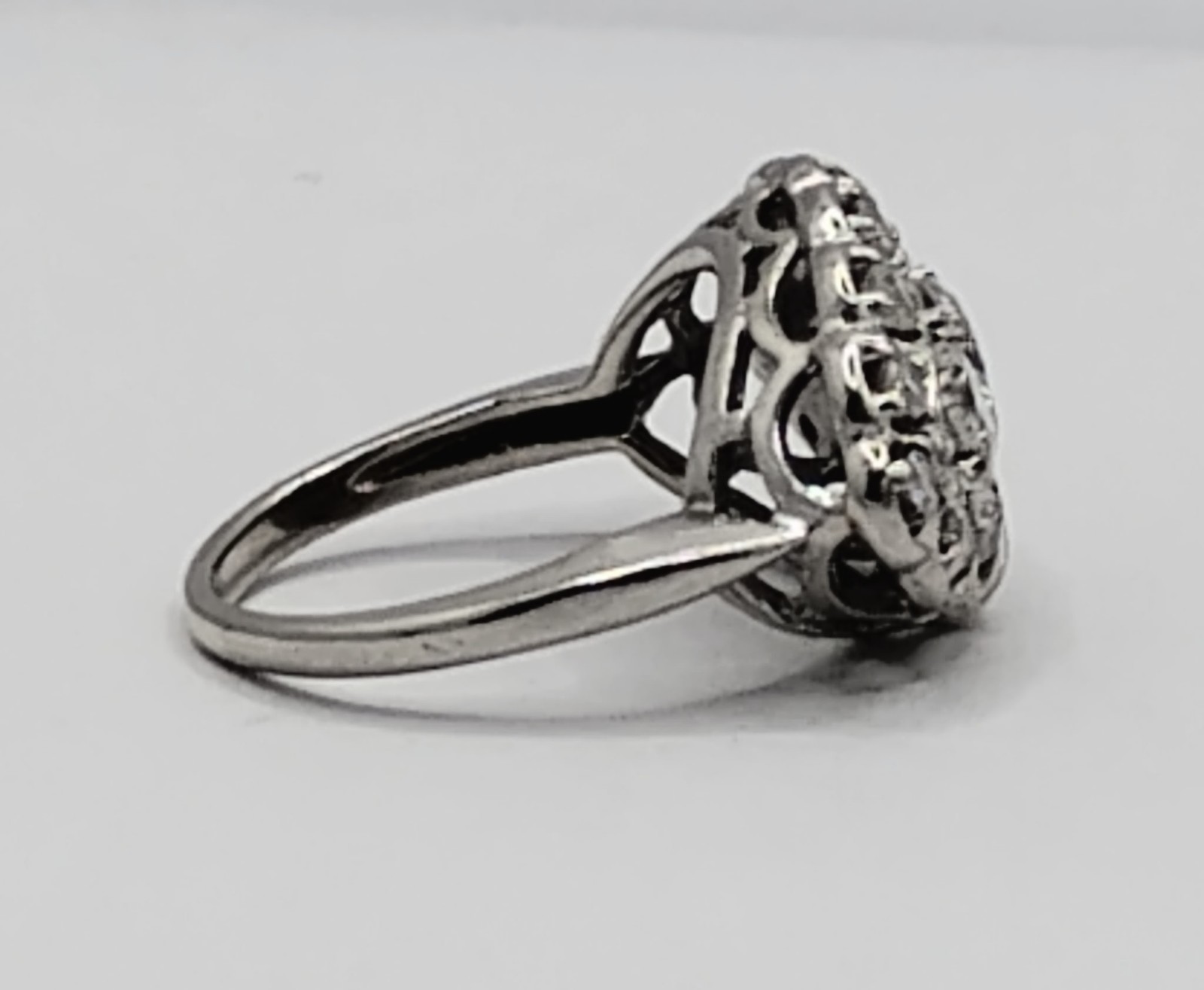 $7,500 1.00ctw ANTIQUE 3-STONE HALO WOMANS 14K WHITE GOLD THREE ROW DIAMOND RING