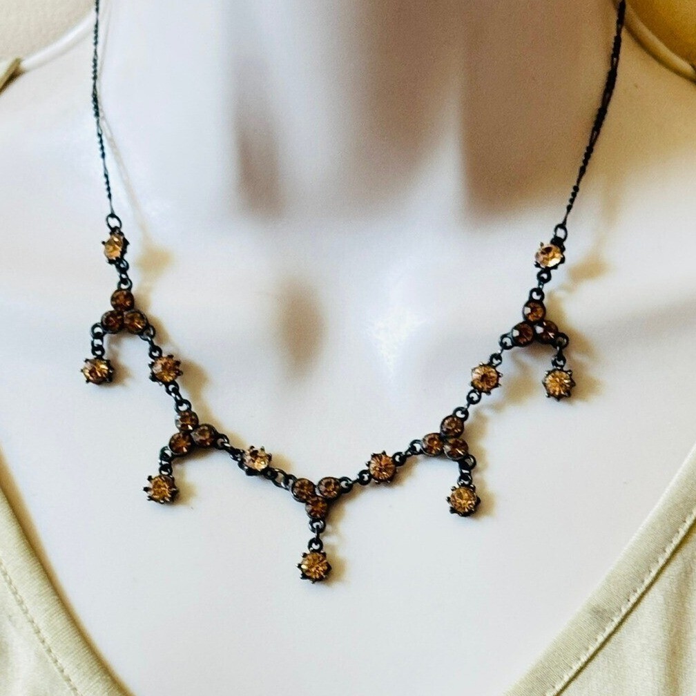 VTG Regal Austrian Crystal USA Necklace jeweled rhinestone Goth Victorian style
