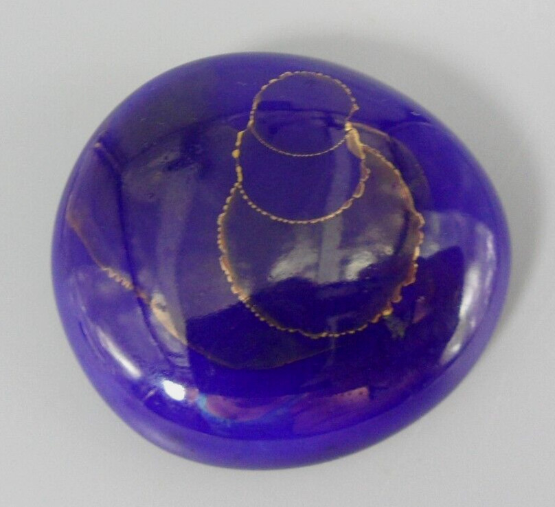 1980s Vintage Abstract Ceramic Brooch Artisan Blue Violet Gold 80s Glamour 1.5″