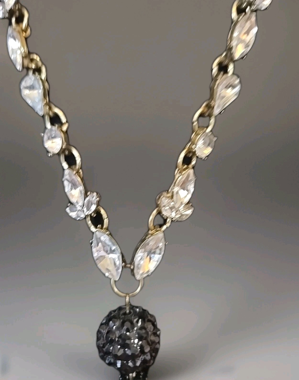 Vintage Sugarfix Necklace Boho Lariat Tassel Clear Rhinestones/Black Goth 36″