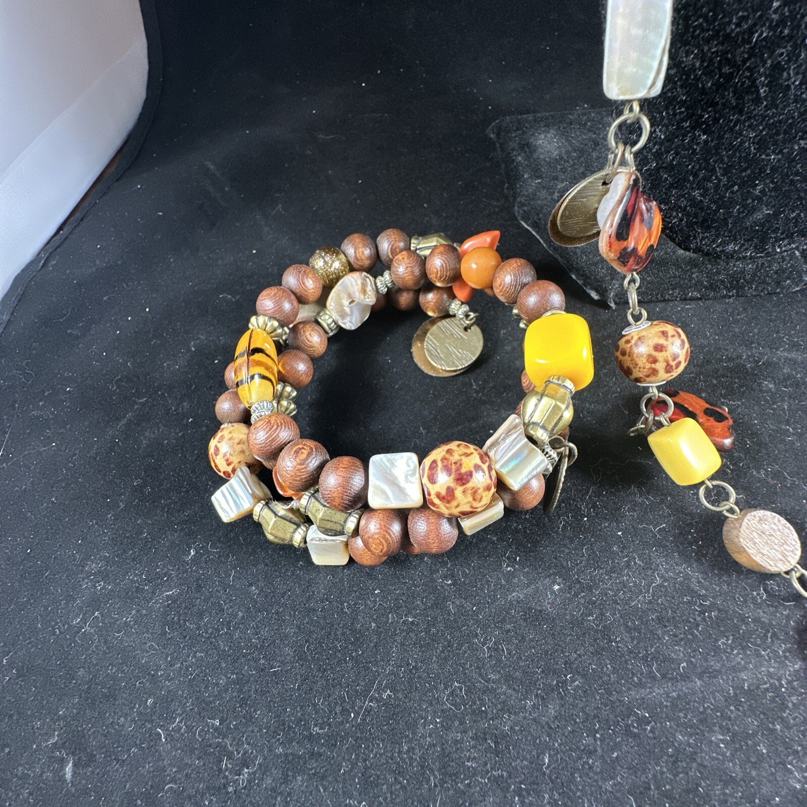 Vintage Boho Glass Wood Ceramic Acrylic Natural Beads Long Necklace & Bracelet