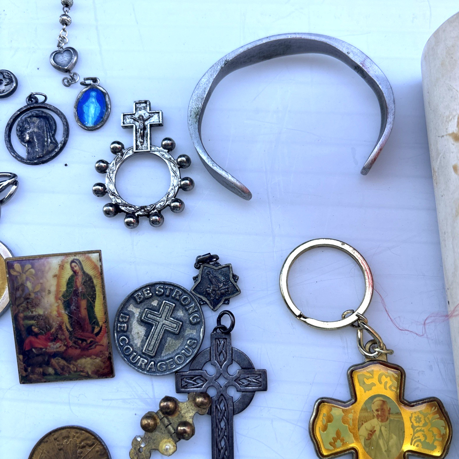 Vintage Jewelry Box Junk Ceramic Lot Christian Catholic Religious Themed Nice
