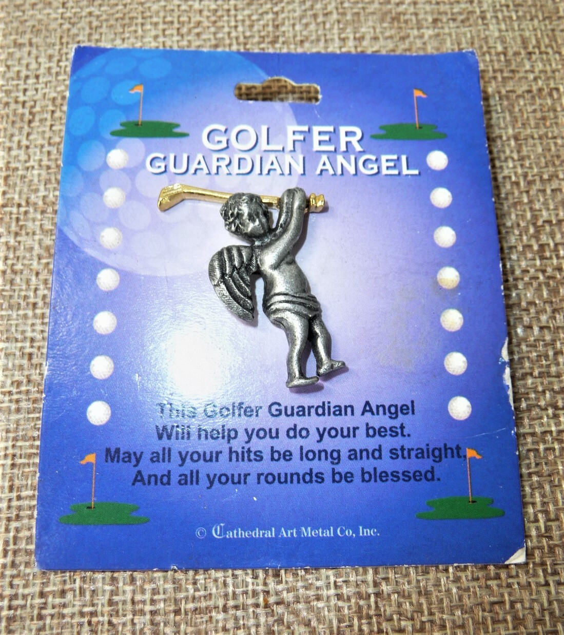 Vintage Golfer Guardian Angel Brooch Pin