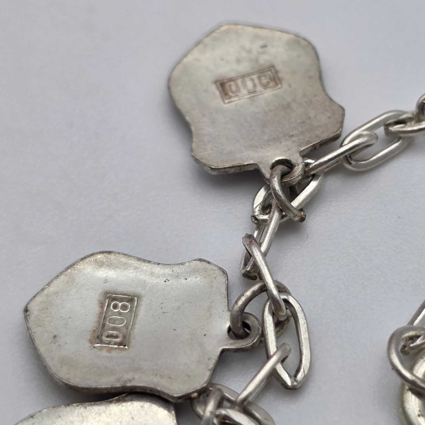 Vintage 800 Silver Enamel Travel Shield Charm Bracelet Germany Italy ANTIKO 7″