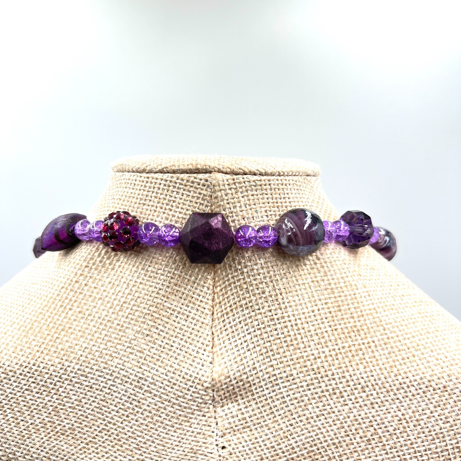 Vintage Retro Purple Multi-Stone Beaded Necklace Mixed Media Art Deco Style