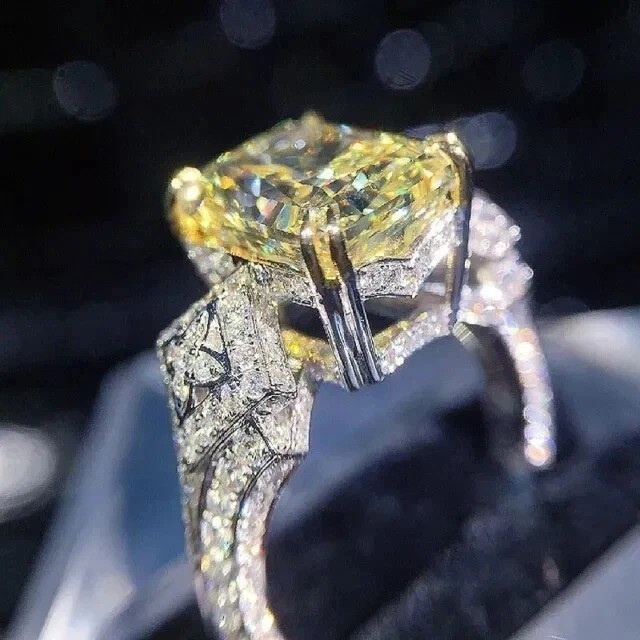 4.02Ct Emerald Cut Lab-Created Citrine Diamond Engagement 14K White Gold FN Ring