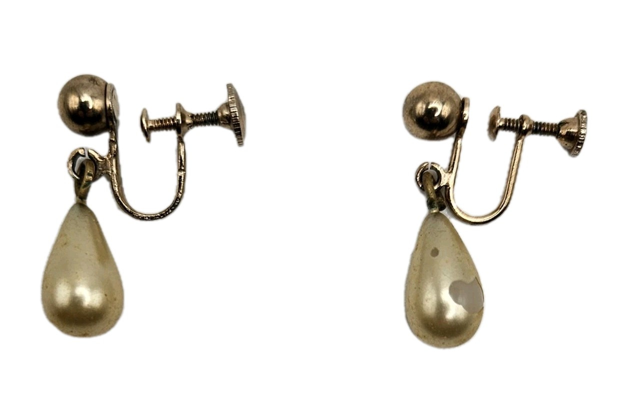 Vintage Faux Pearl Earrings Dangle Tension Back