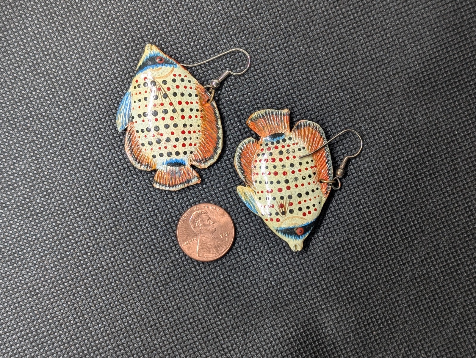 LOT 4 Pair Vintage Fish Earrings – Clip-on & Hook – Hand-Painted Wood & Ceramic