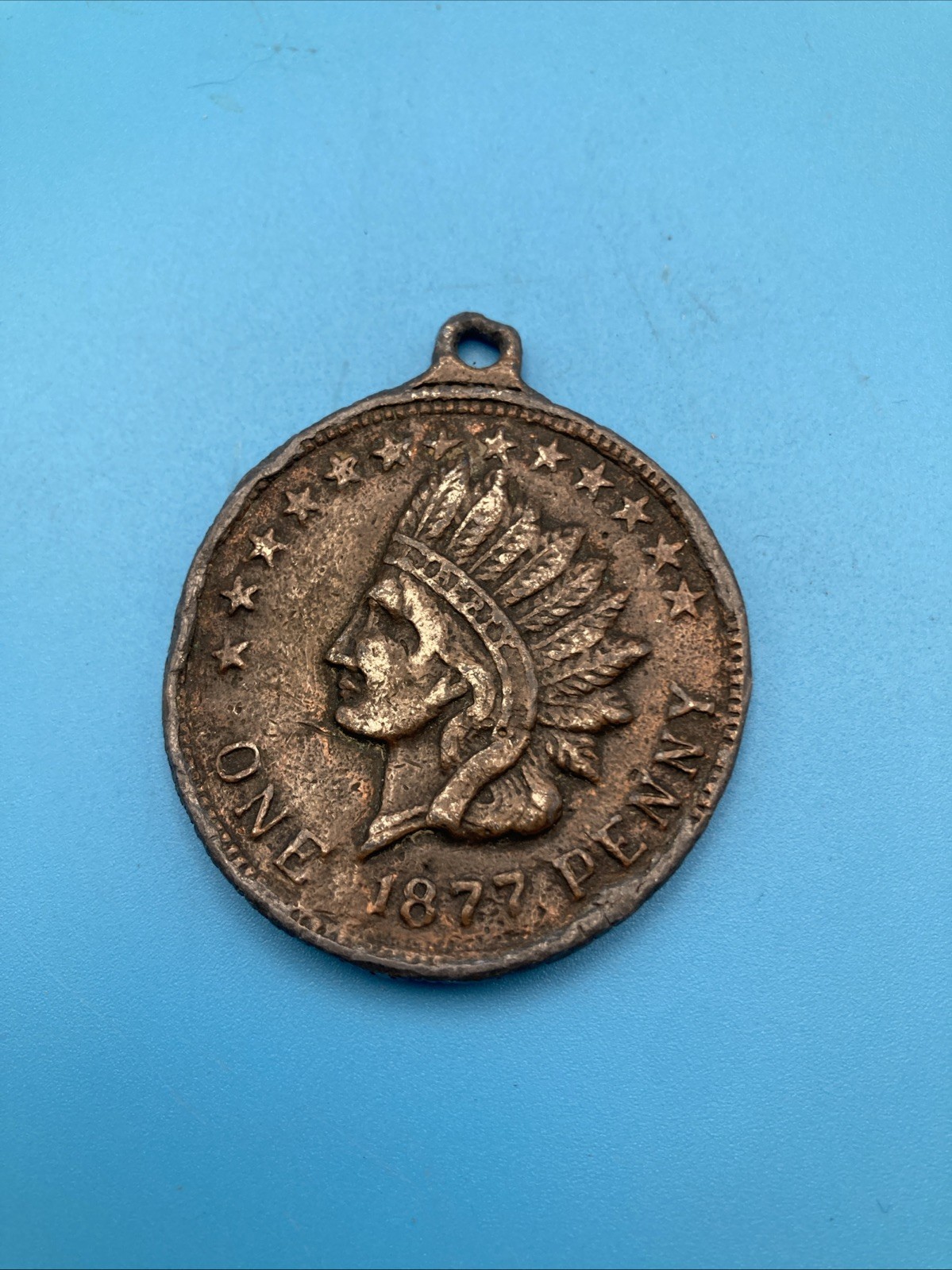Vintage Indian Head Penny Buffalo Nickel Pendant or Keychain 1877 1.5″