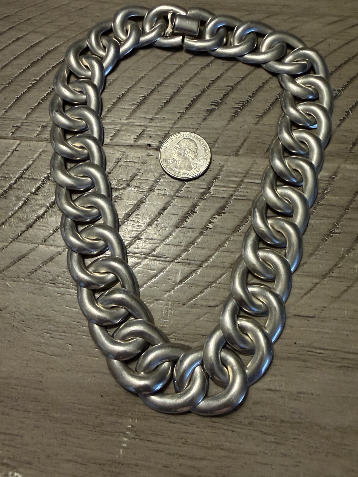 Large Vintage 925 Mexican Taxco Modernist Sterling Silver Curb Link Necklace