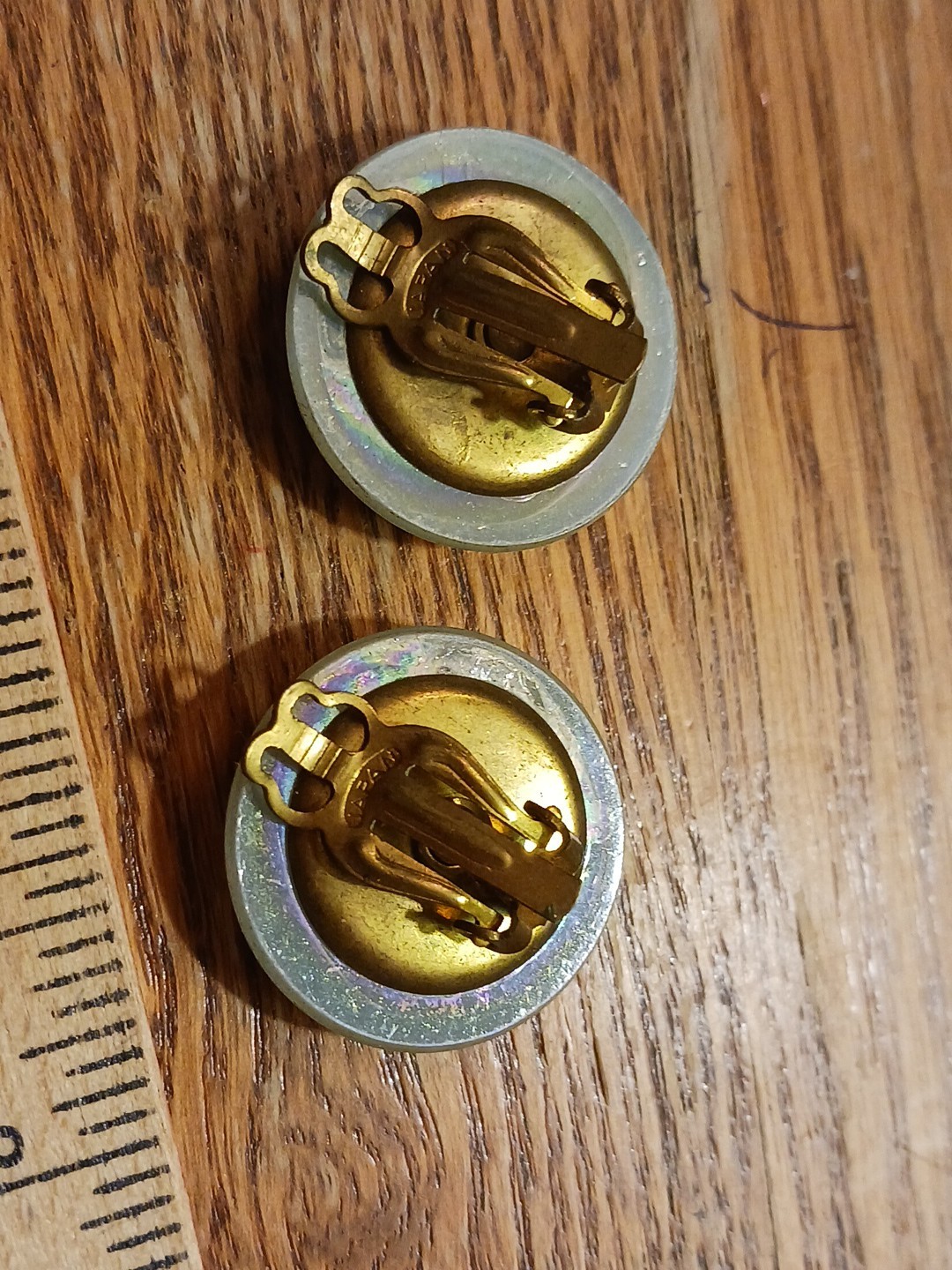 Vintage 4 Pr. Clip Back Earrings-1950s, 1980s. Round. Black, Green, Blue, White