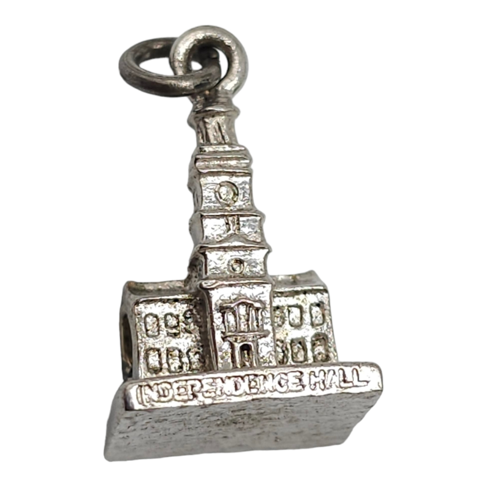 Independence Hall Dangle Drop Charm Pendant Silver Tone Vintage