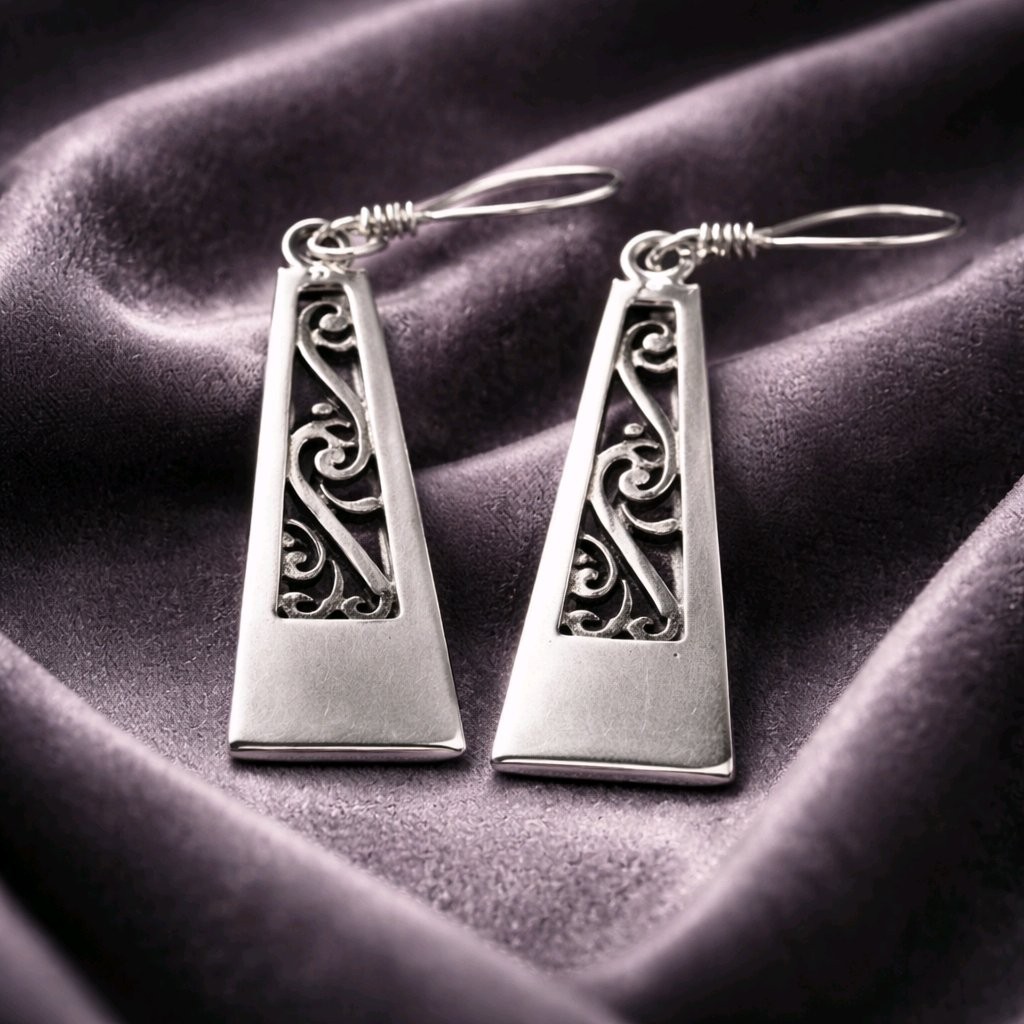 Abalone Earring Sterling Silver Paua Shell Drop Dangle Boho Filigree 925