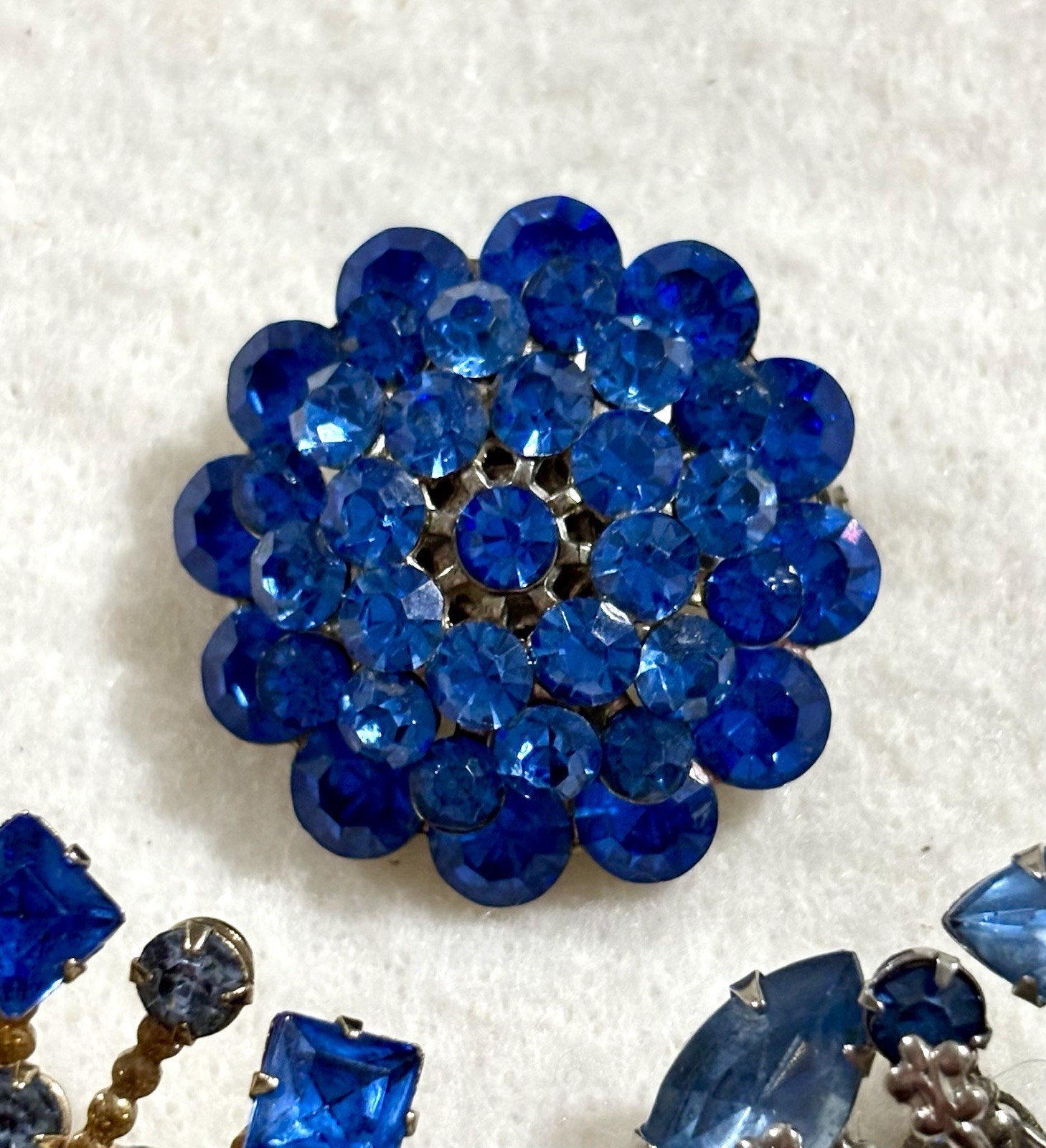 Vintage Blue Rhinestone Brooch Lot Atomic Starburst Navette Mid Century Glam