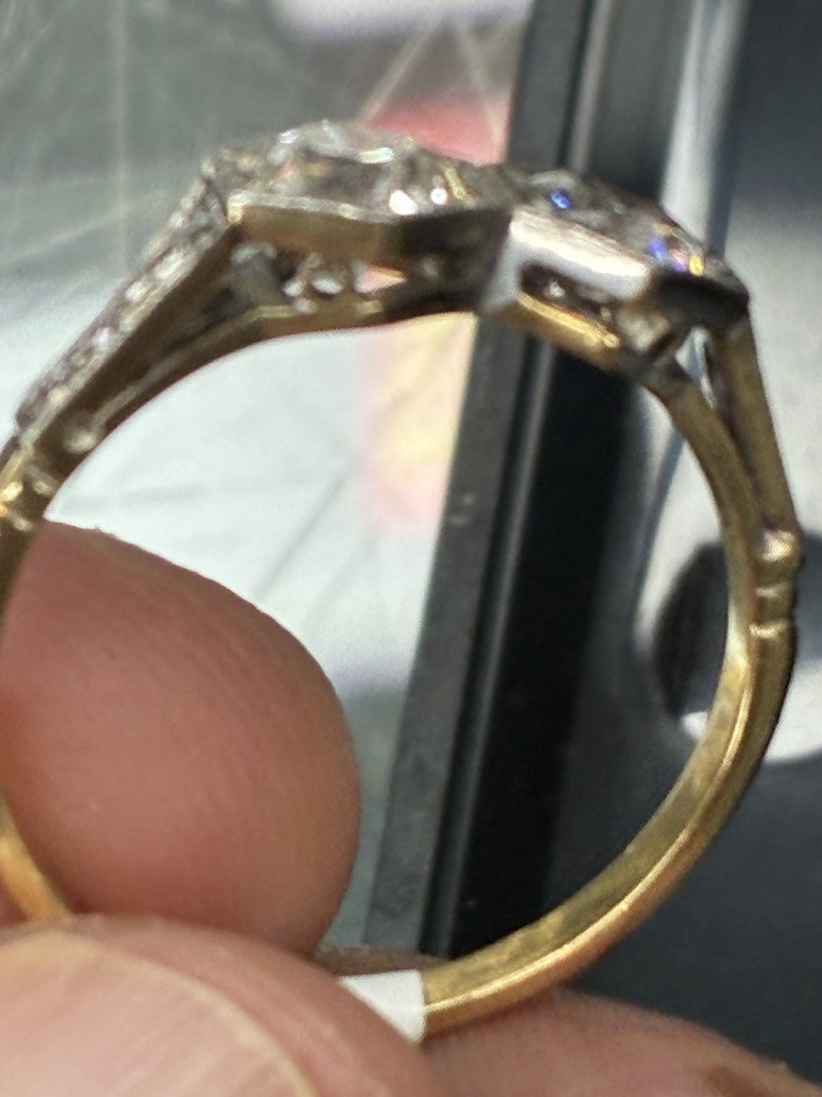 Art Deco 14k Yellow Gold Toi et Moi Old European Cut Diamond Ring 1.4 Tcw